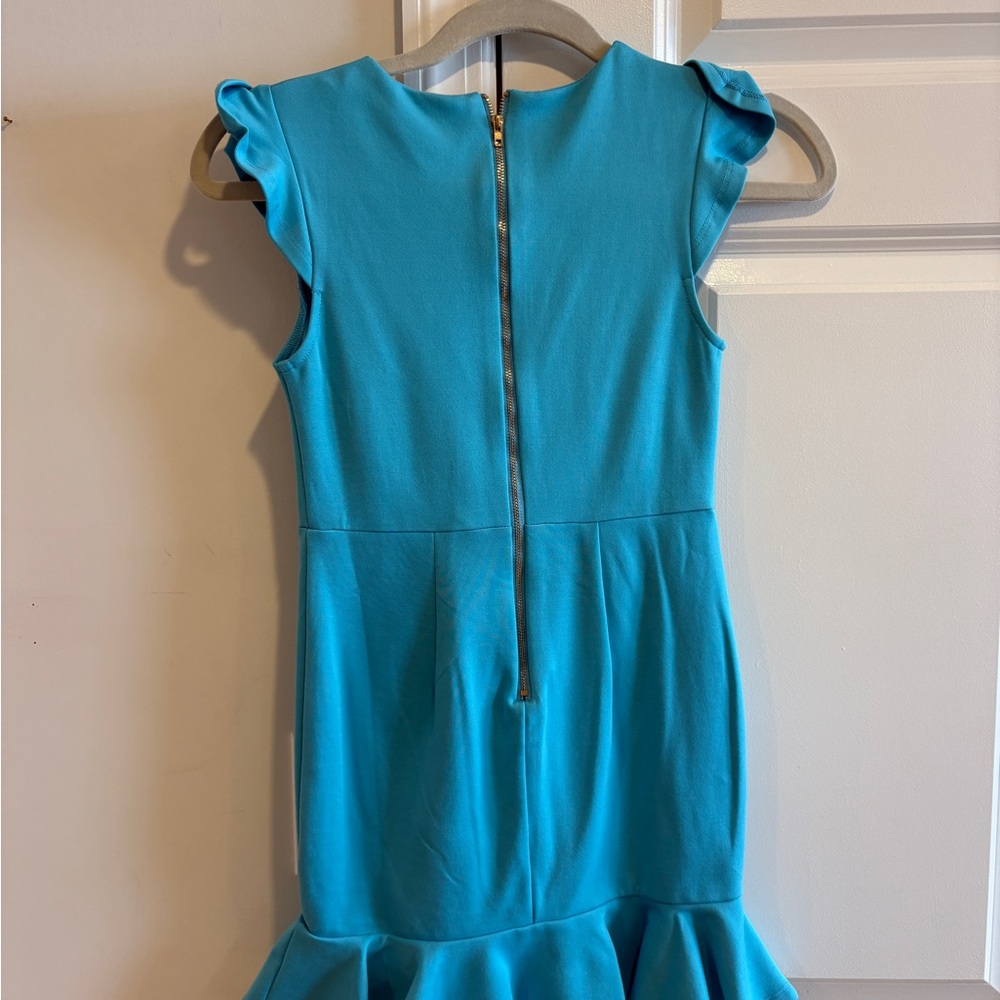 Chic Turquoise Kids Dress with Ruffle Hem - Picture 3 of 3